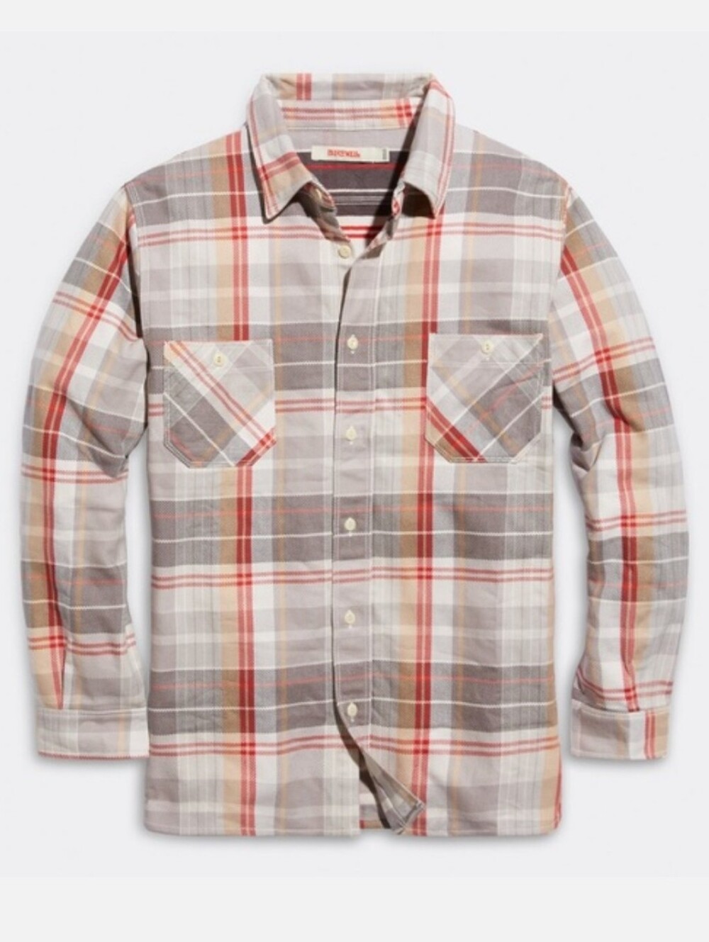 Birdwell Men's Flannel Work Shirt In Grey & Red Plaid